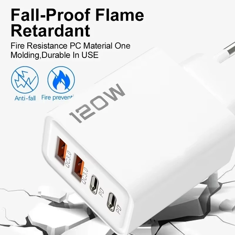 รูปสินค้า อะแดปเตอร์ชาร์จเร็ว PD 120W 4 พอร์ต USB-C สำหรับมือถือ