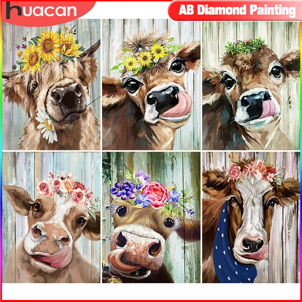 HUACAN Cow Diamond Painting New Arrival Picture Rhinestones Animal Mosaic  Sunflower Decorations For Home - AliExpress