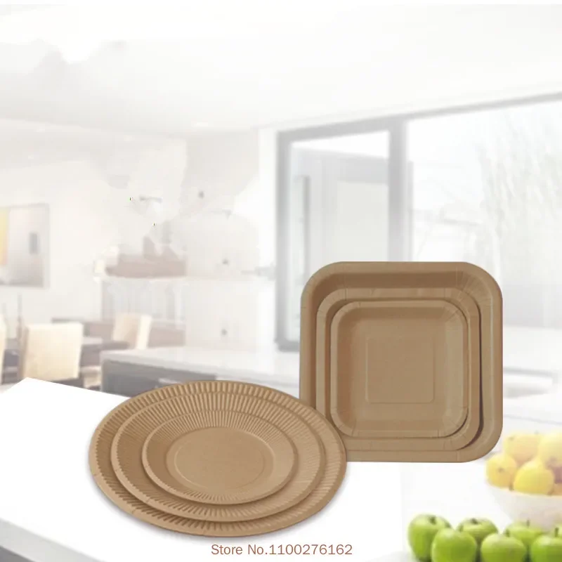 100pcs/pack Disposable Thick Paper Dish Paper Plat BBQ Tray Party Supplies