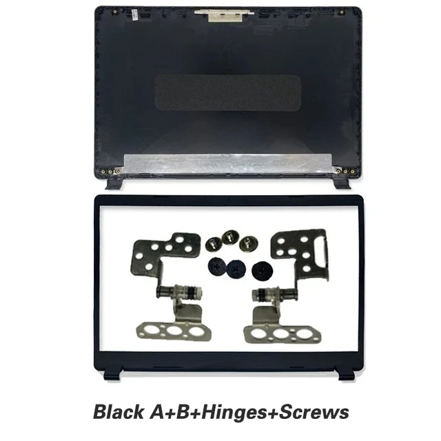 Black 15.6-Inch Laptop LCD Back Cover with Front Bezel and Hinges