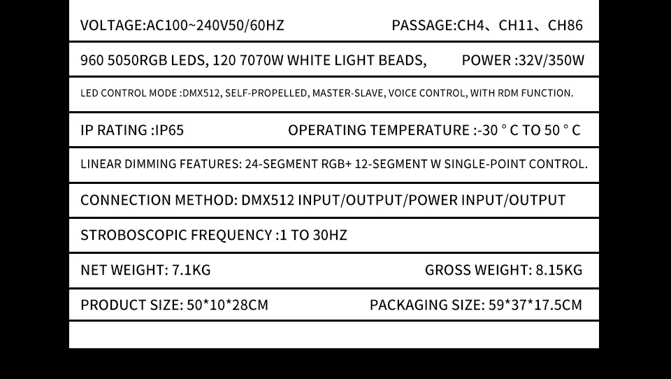 350W High Power Waterproof Strobe Light DMX 24RGB+12 White Light RGBW IP65 Outdo
