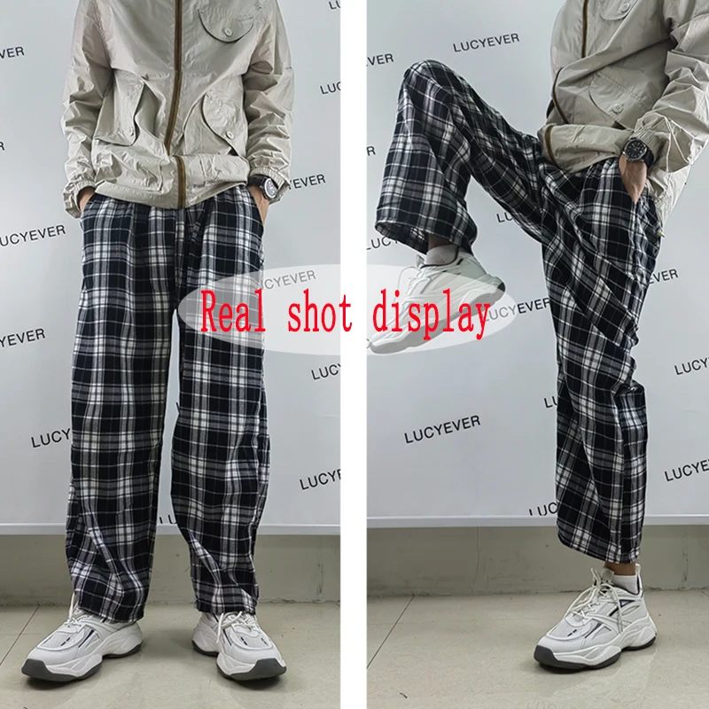 Lucyever Harajuku Black and White Plaid Pants Women Summer Casual Wide Leg Trousers Teens Hip Hop Unisex Loose Straight Pants - Image 4