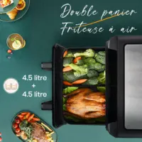 Friteuse à air chaud double panier 9 L XXL 2200w friteuse à air multifonction programmes automatiques avec écran tactile LED friteuse à air chronoméable 2
