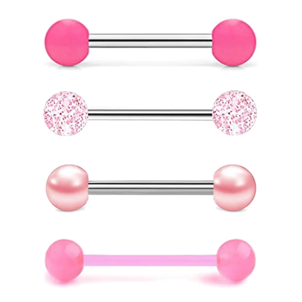 Stainless Steel Tongue Piercing Stainless Steel Tongue Rings 4 Pcs