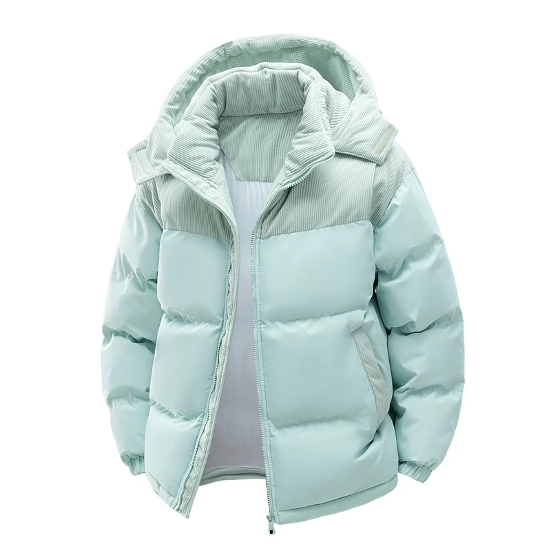 Winter Men's Parkas Fashion Patchwork Corduroy Hooded Outerwear Coats