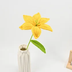 Hand - Crocheted Lily Flower Bouquet - Artistic Fabric Floral Arrangement - 1pcs(without vase) (Yellow)