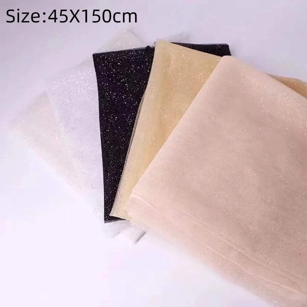 New 45cmX150cm Mesh Sparkle Fabric DIY Sewing Glitter Sequin Sparkle Tulle Fabric Solid Color Soft Shiny Glitter Fabric