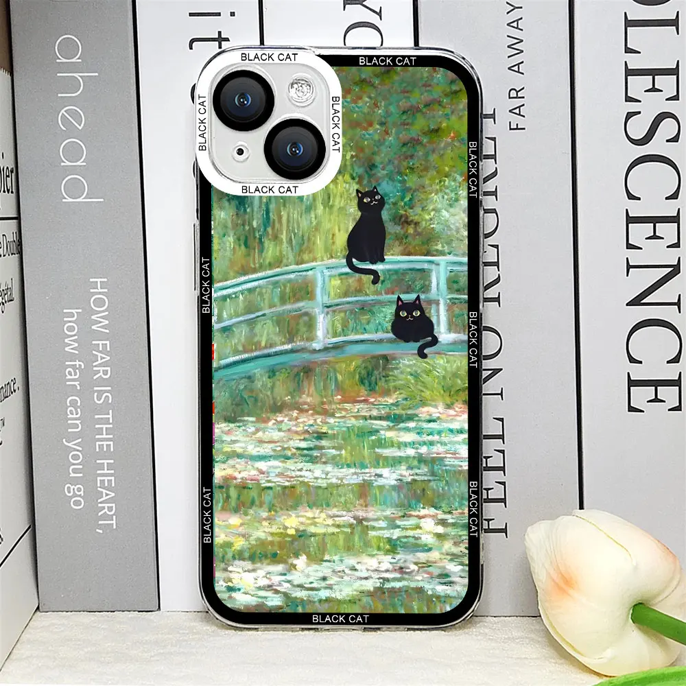 Artistic Cat Flower Phone Case - Retro Van Gogh Oil Painting Design, Soft Protective Cover