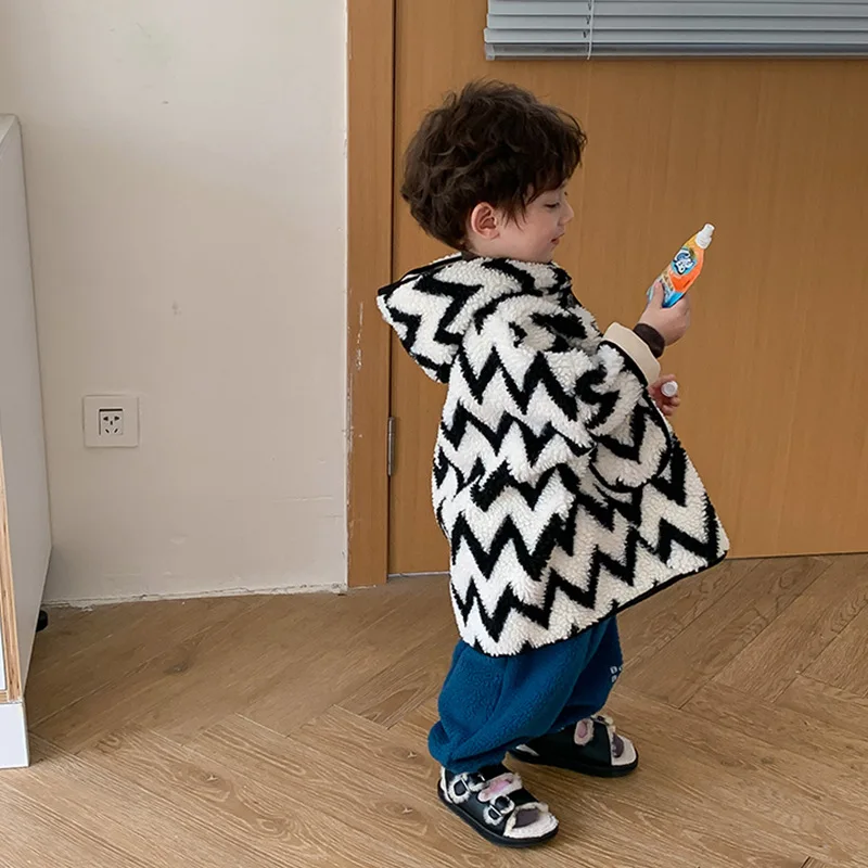 New Kids Children Boy Coat Boys Coat Fur Hood Jacket Lamb Fur Boy