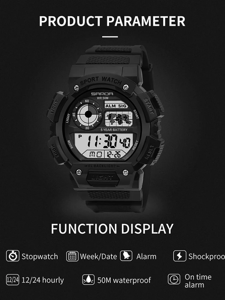 Sanda Watch fashion trend men electronic watch multi-functional creative personality waterproof luminous wrist watch