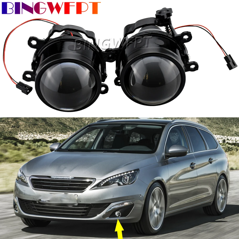 2pcs Car Lens Led Fog Lights Drl Daytime Running Light For Peugeot 308