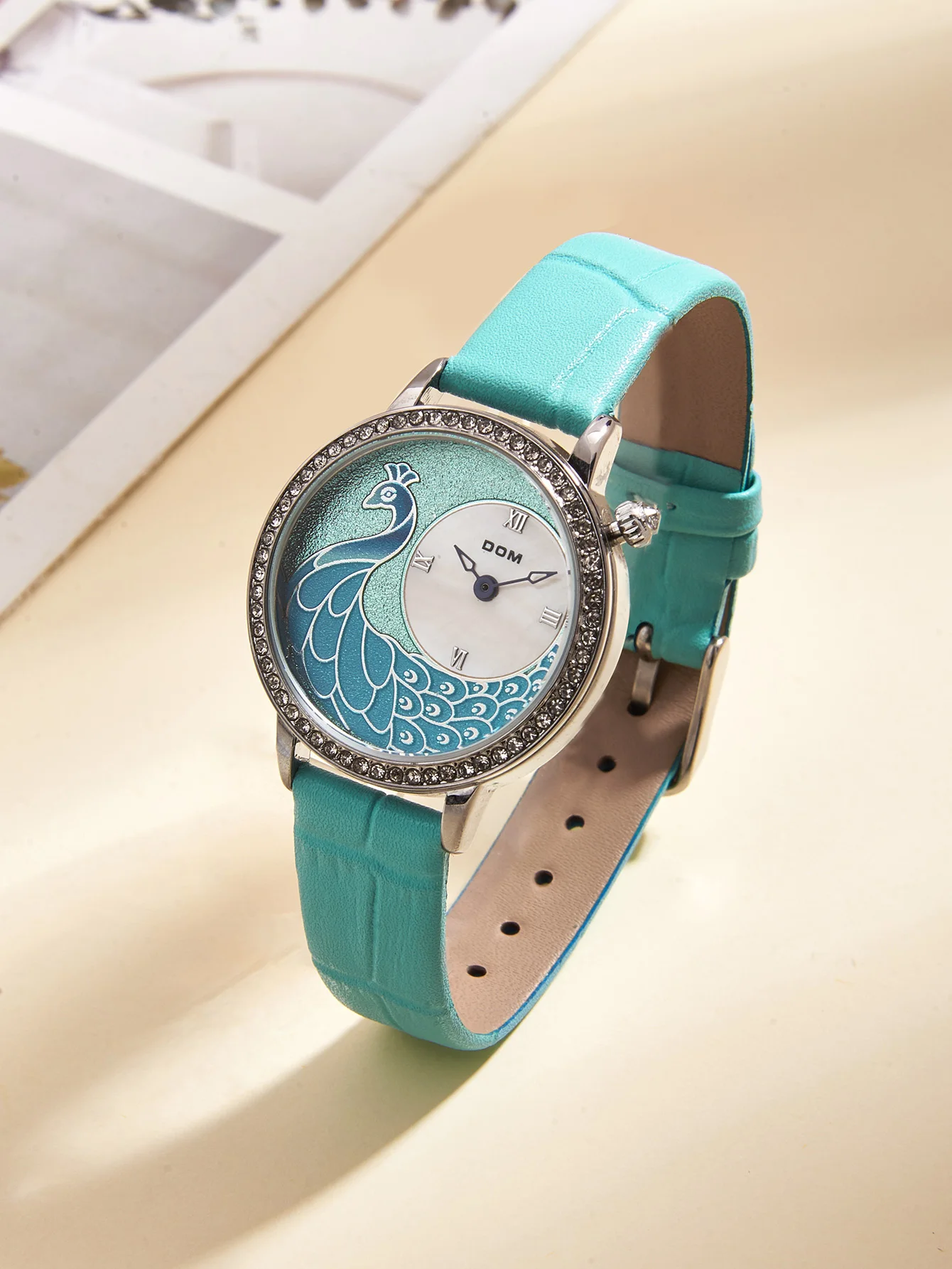 DOM Women's Watch Women's Quartz Watch Waterproof Round Dial Retro Bracelet Leather Watch Women's Girls Watch G-1597L