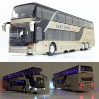 1:32 High Quality Alloy Double Deck Bus Sound Light Metal Diecast Pull Back Simulation Luxury Sightseeing Bus Vehicle Kids Toys 1
