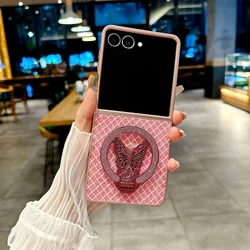 Luxury Leather Cartoon Butterfly Bracket Protective Flash Phone Case for Galaxy Z Flip5 (Pink)