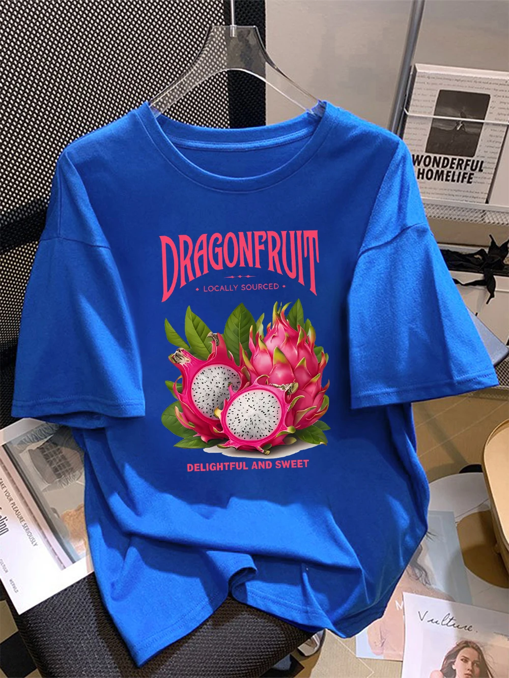 Sommer-T-Shirts aus 100 % Baumwolle für Damen, Drachenfrucht, lokale Versorgung, Drucke, Tops, weich, locker, O-Ausschnitt, kurze Ärmel, Urlaubs-Frau-Kleidung – Detail 10