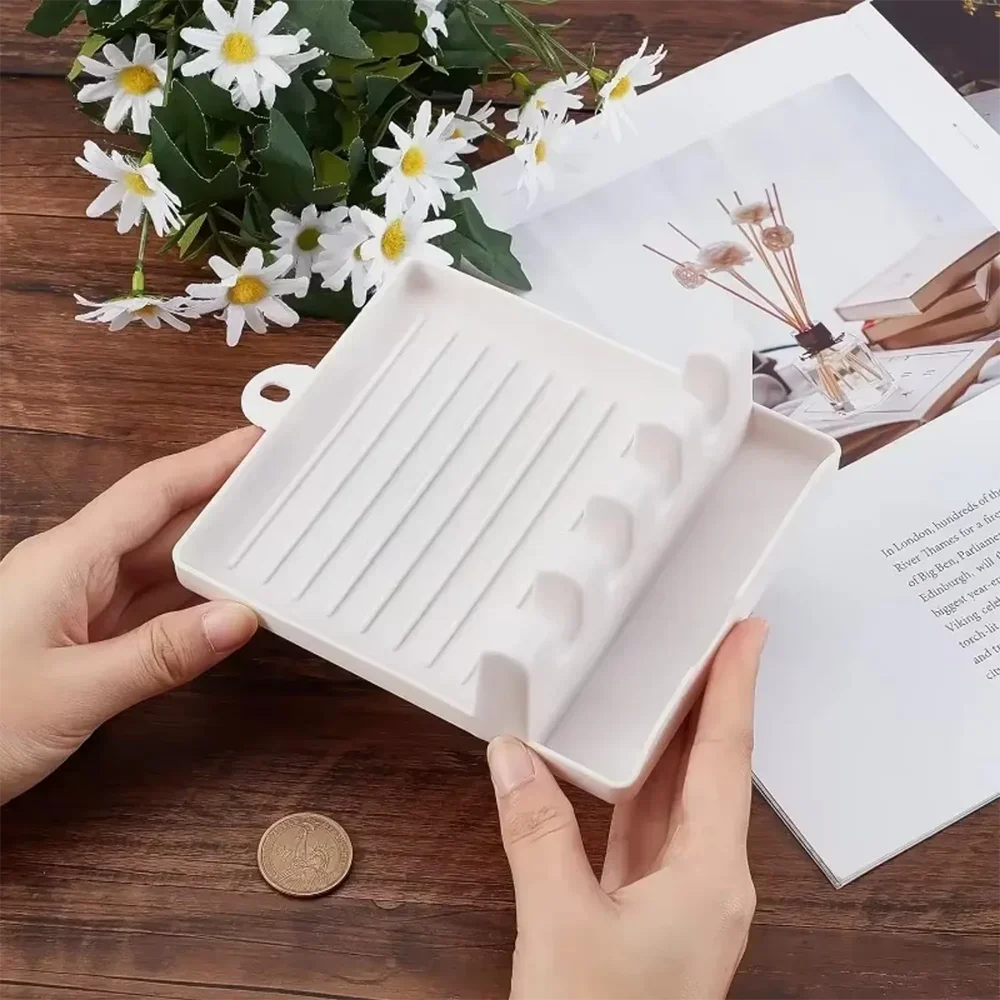 1pc-Paint Brush Rest Holder White Plastic 4 Slots Paintings Brushes Rests Drip Tray Pad for Watercolor Oil Acrylic Painting