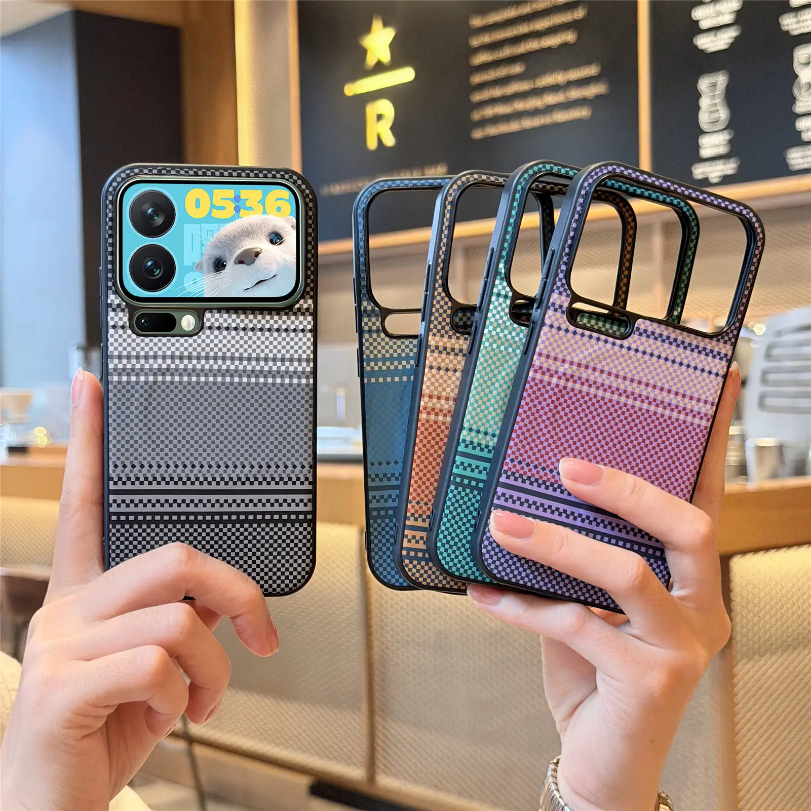 Carbon Fiber Magnetic Phone Case with Shockproof Strap, Stand, and Slim Wireless Charging Compatibility