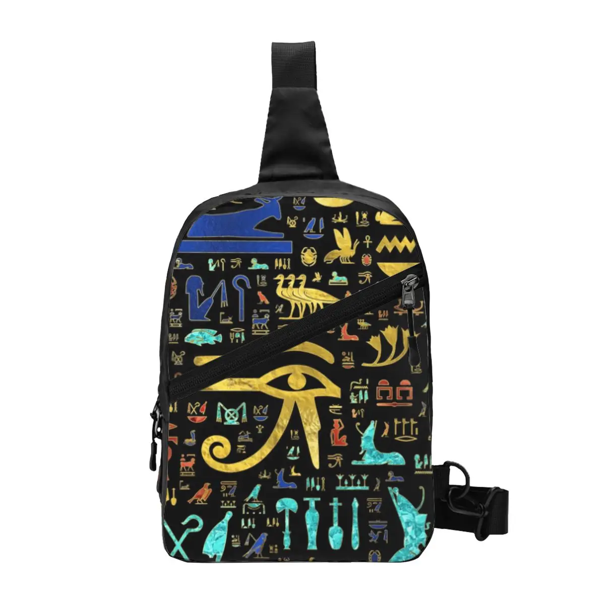 

Colorful Ancient Egyptian Hieroglyphic Pattern Sling Bag for Men Egypt Shoulder Chest Crossbody Backpack Cycling Camping Daypack