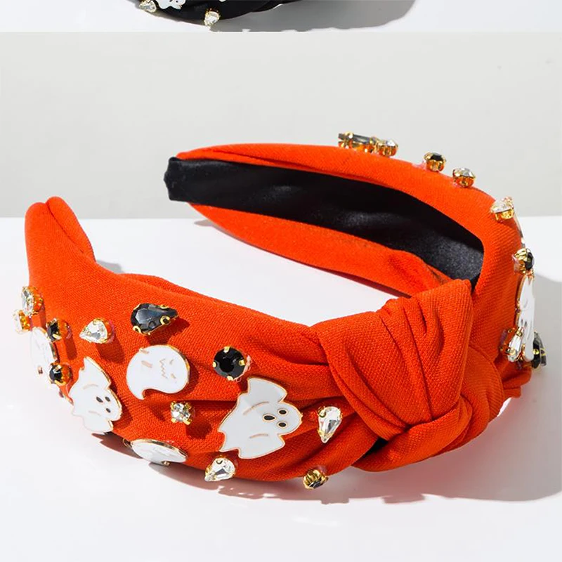 Women Christmas Hair Hoop Ghost Rhinestone Knot Wide Headband Hair Bands Head Piece Hairband Accessories