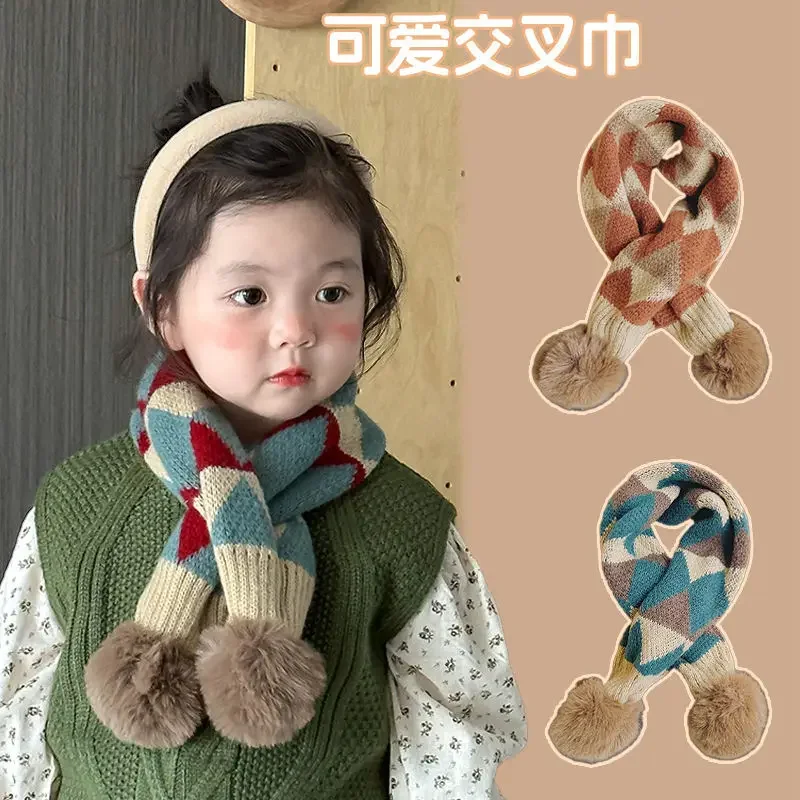 Children's Scarf Checkered Scarf for Autumn and Winter Korean Style Boys' Windproof and Warm Cross