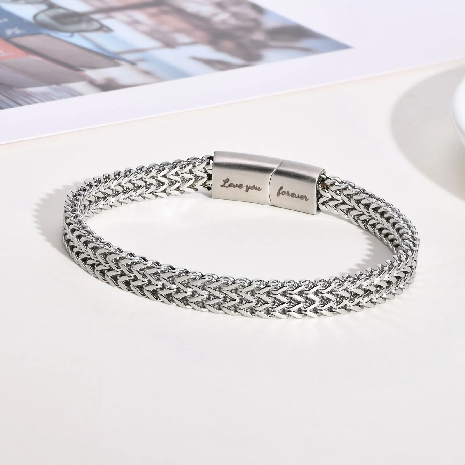Men's Chain Bracelet for Husband Dad BBF,Waterproof Stainless Steel Franco Chain Bracelet,Length:19/21.5/23CM