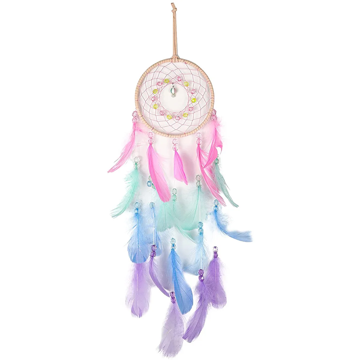 Dreamcatcher Wall Hangings Crescent Moon Dream Catcher Wall Hanging - Green Feather With Crystal Stone & Tree Of Life Dreamcatchers For Bedroom