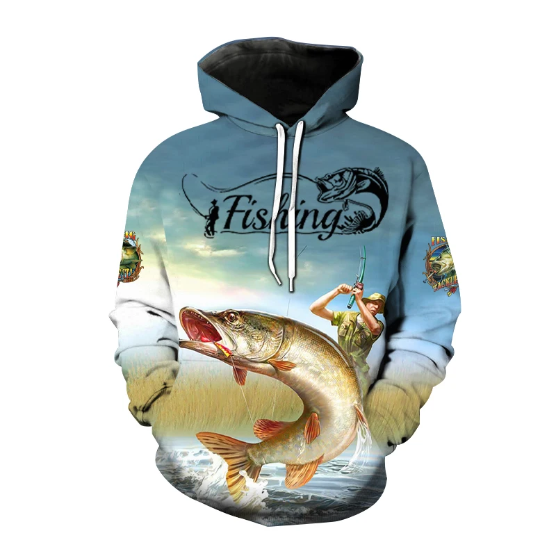 thumbnail image 1 of Nueva sudadera con capucha con estampado 3D de pesca salvaje para hombres, sudadera para entusiastas de la caza de peces, sudaderas de talla grande para hombres y mujeres, 1 of 5