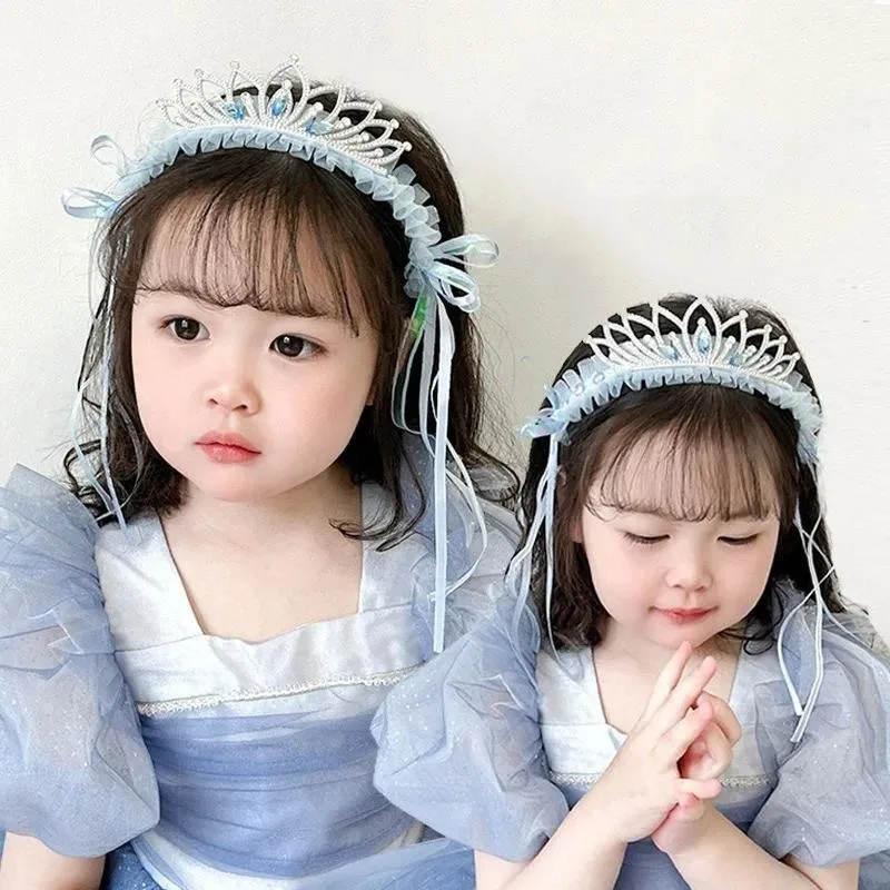 슈퍼 요정 얼음과 눈 헤어 밴드 어린 소녀 달콤한 공주 리본 머리 장식  소녀 메쉬 크라운 머리띠 머리 장식