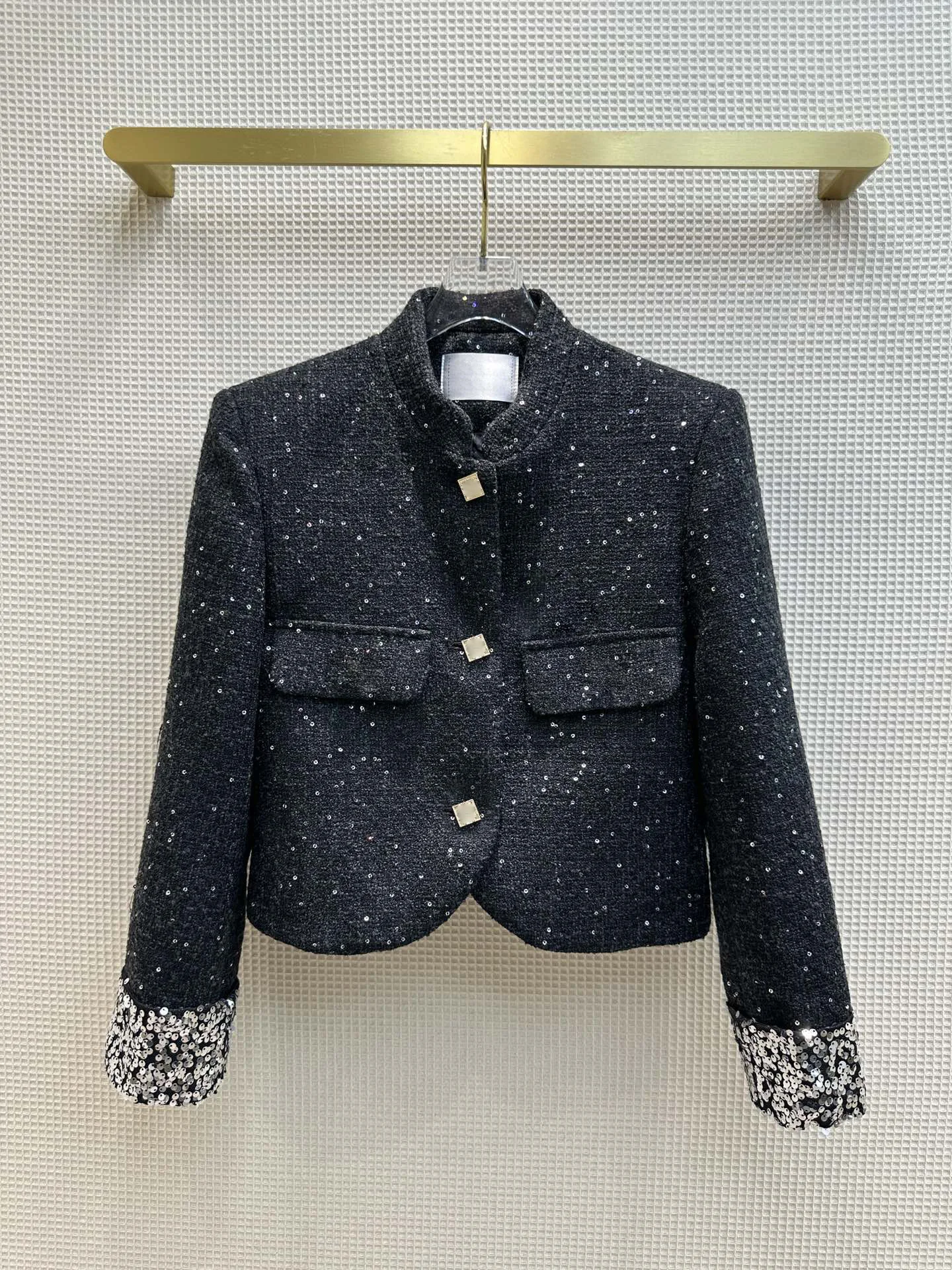 Women's Clothing stand-up collar shimmering sequin tweed woven coat Autumn Winter New 010