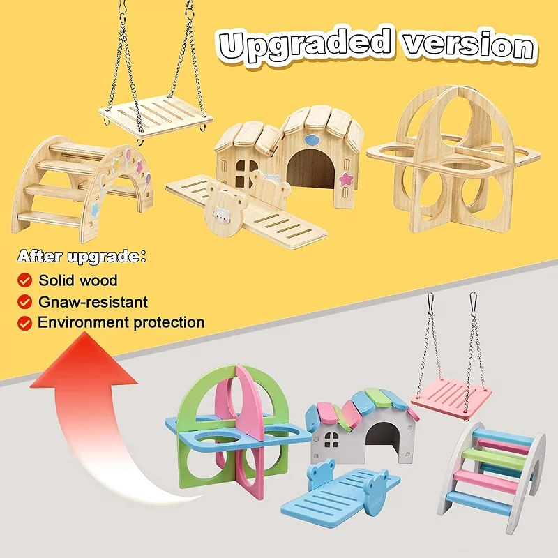 Dwarf Hamster House Diy Hamster Accessories Wooden Gerbil Hideout House And Canary Seesaw Pet Exercise Exercise Toy Set Cage