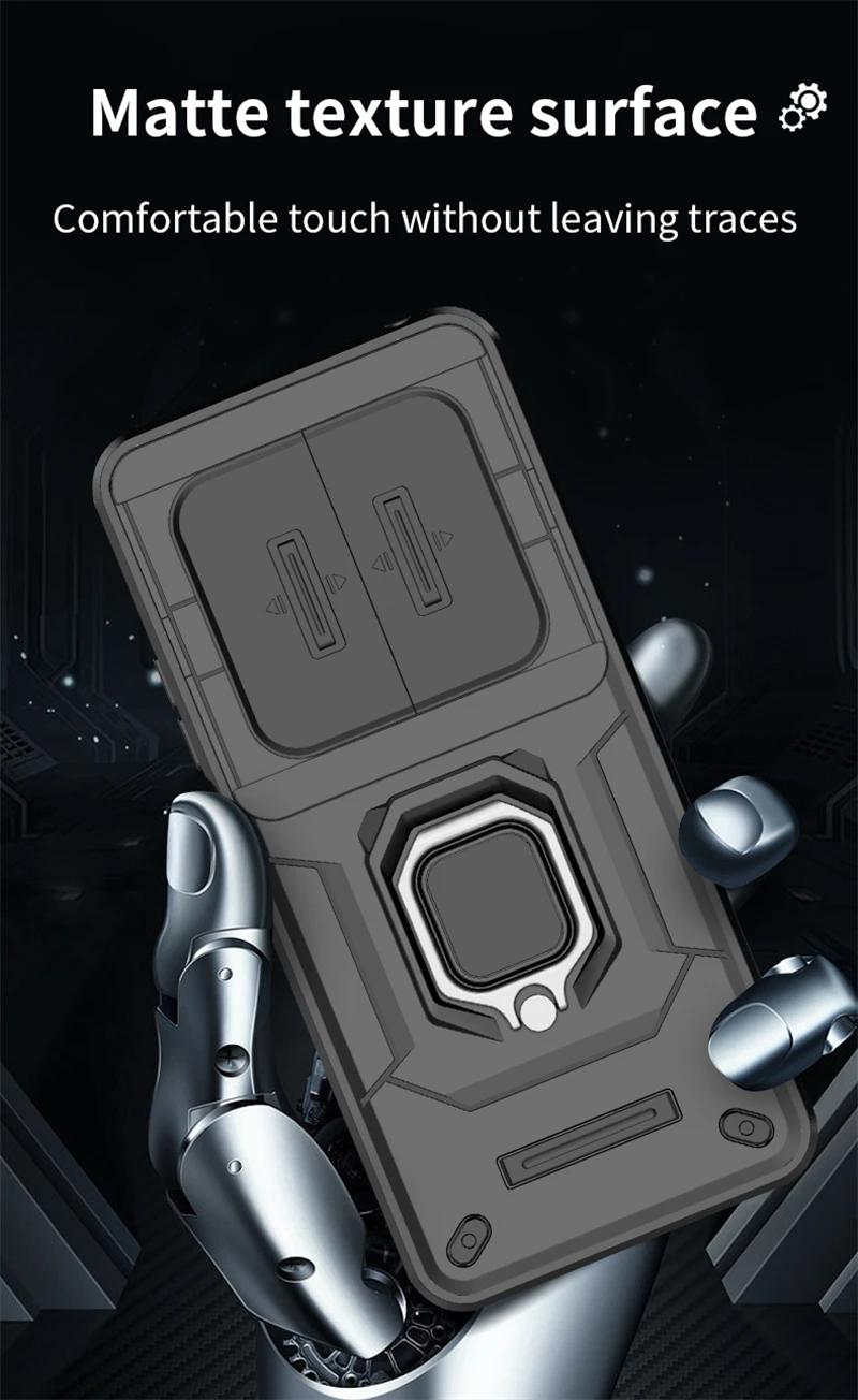 Armor Protective Case with Car Magnetic Ring Stand and Slide Lens Cover