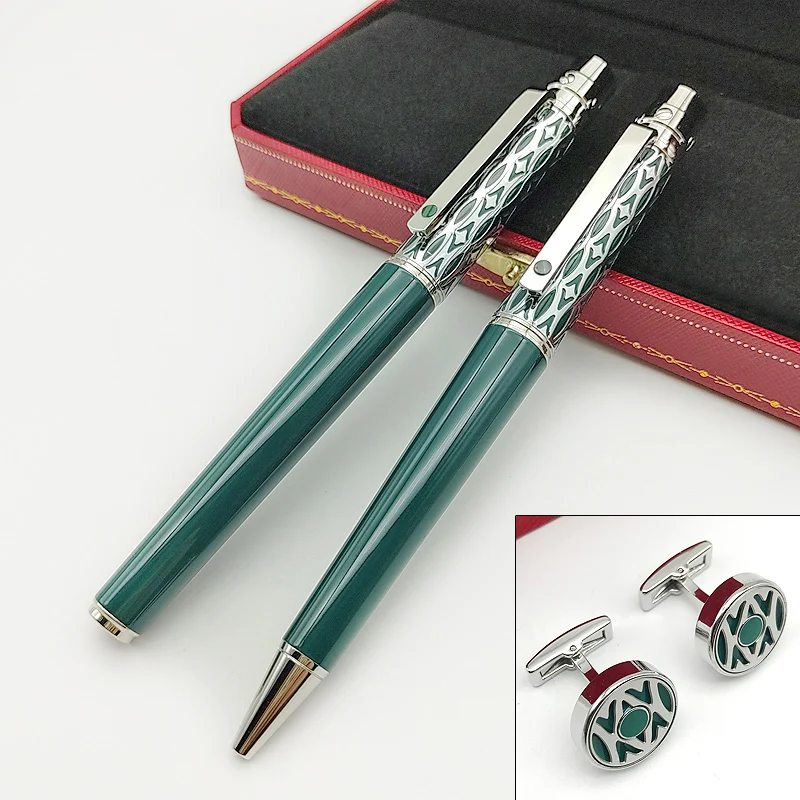 PPS Santos de CT Quality All Metal Green and Silver Barrel Roller Ball Pen Ballpoint Pen With Serial Number Luxury Stationery de los santos