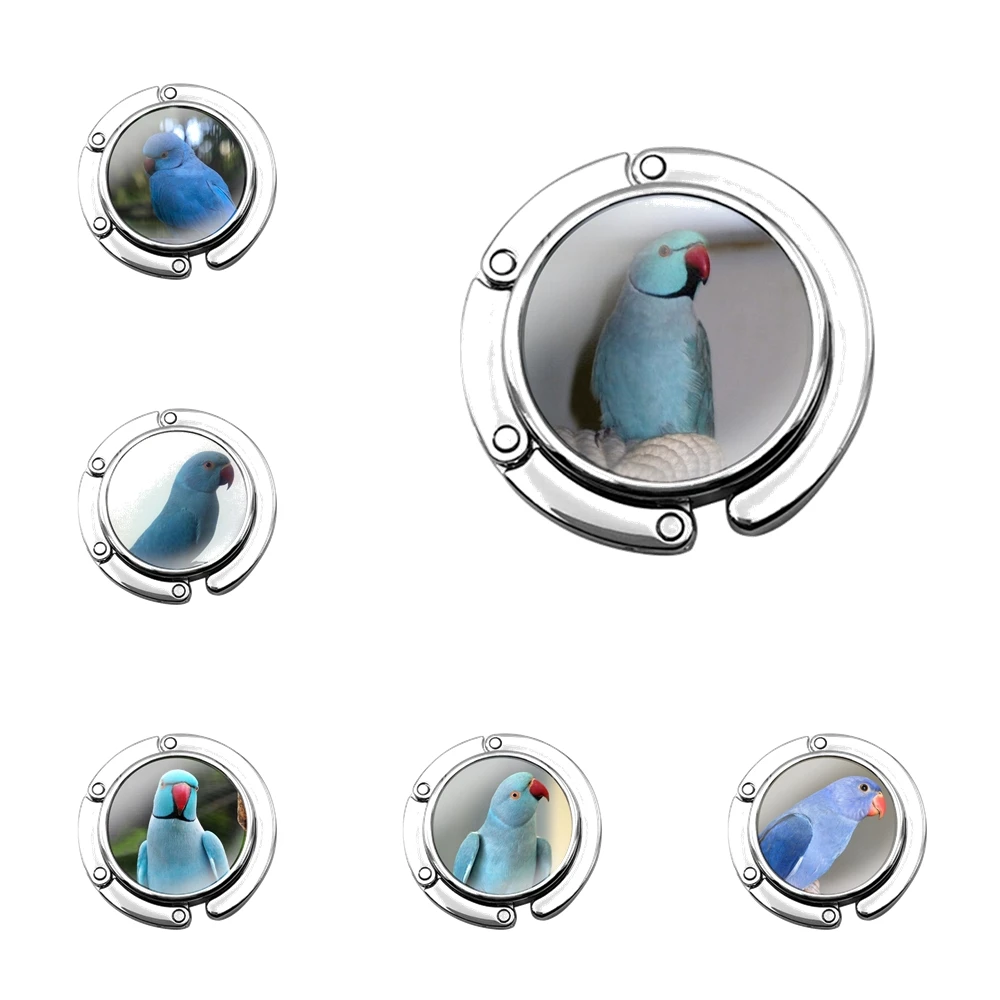 

blue ringneck parrot Foldable Purse Hook for Women's Table Handbag Storage Folding Decor Table Hook Fashion Creative Gift Decor
