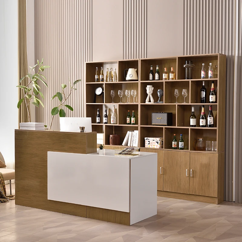 Solid Wood Front Desk Table Aesthetics Counter Outdoor Businesss Cash Register Cabinet Reception Simple Modern Wine Bar Home