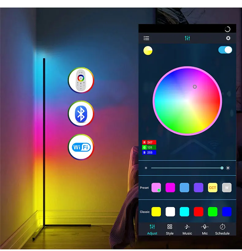 Heightening 180CM Smart Floor Night Light RGBIC Tuya Smart APP Remote Control Nordic Stand Floor Lamp Mood Light For Game Room