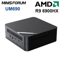 Minisforum UM690 6900HX Mini PC Windows 11 Pro Support Dual Channel DDR5 USB4 8 Cores 16 Threads RJ45 2.5G Computer 8K Dual 4K 1