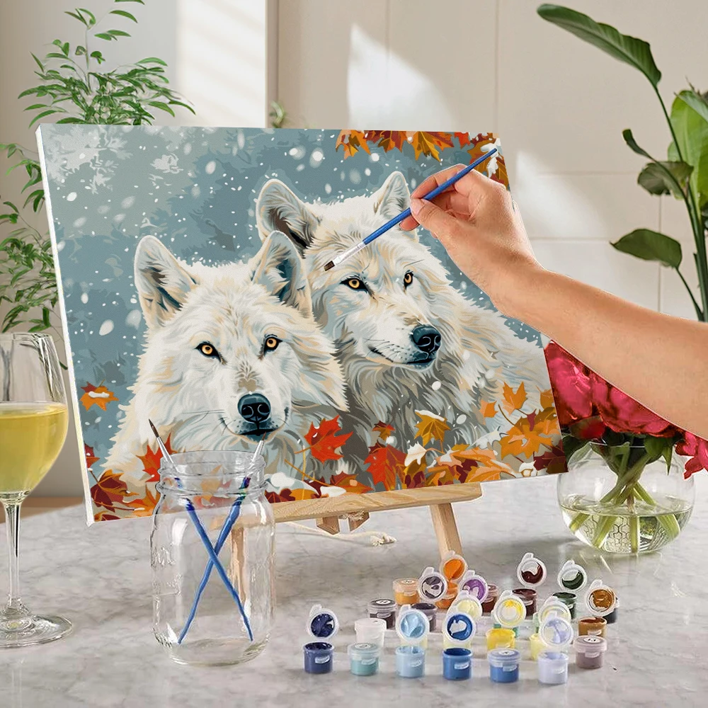 늑대 DIY 손으로 그린 그래피티 그림, 거실 장식 걸이식 그림, 휴일 레저 창..