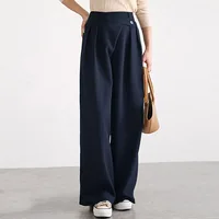 Irregular Button Pant For Women High Waist Solid Straight Wide Leg Trousers Office Lady Clothing 2024 Autumn New 1
