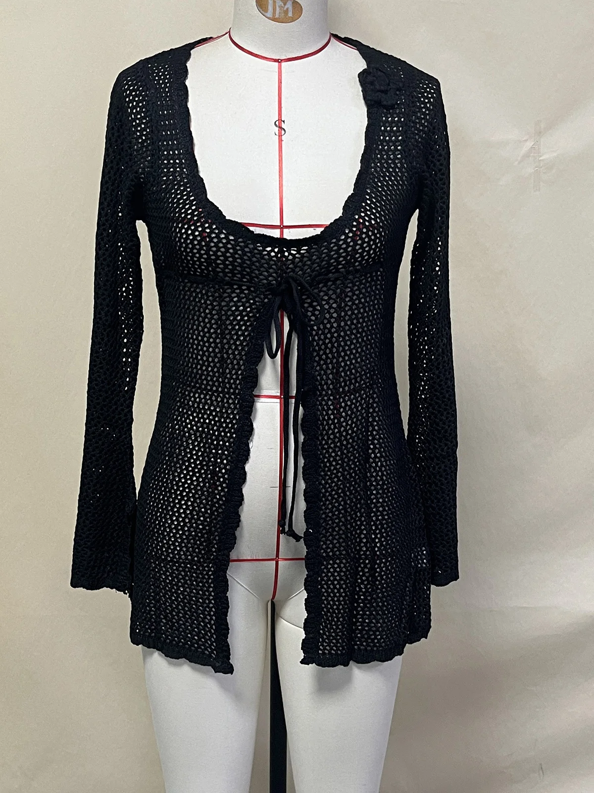 Sexy Long Sleeve Hollow Out Crochet Knitted Tunic Beach Cover Up Cover-ups Beach Dress Beach Wear Beachwear Female Women V5525 5