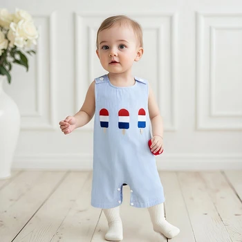 Adorable 4th of July Stars and Stripes American Flag Print Sleeveless Romper Patriotic Baby Outfit for Summer Fun 5