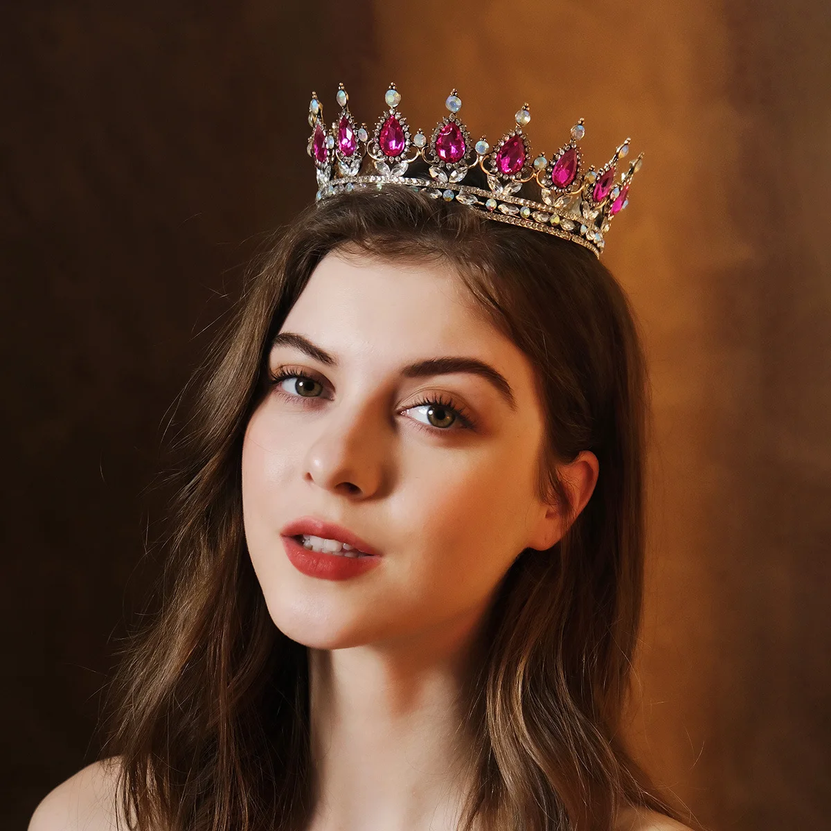 

New Noble Princess Tiara Round Baroque Celebration Crown Crystal Full Crown King Tiara Tokado De Pedras Para El Pelo