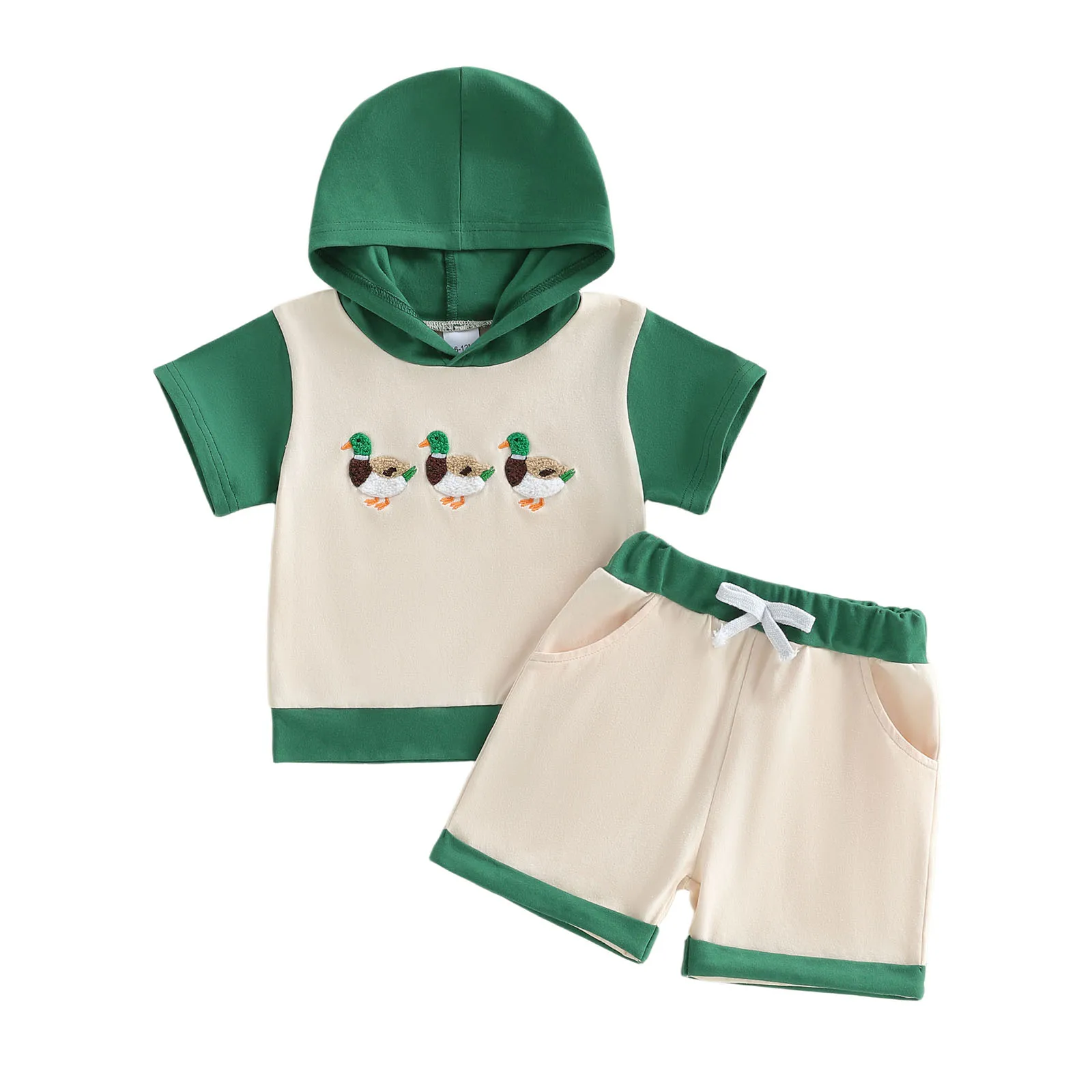 Adorable Infant Summer Clothes with Cute Bear Print Short Sleeve Hoodie and Matching Shorts 2 Piece Set for Babies