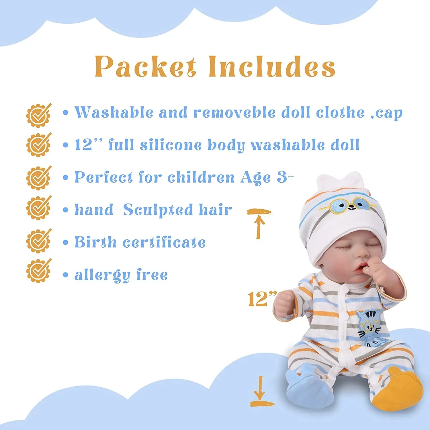 12 Inch Reborn Baby Dolls for 3 + Year Old Kids