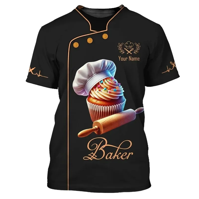 2025 sommer Neue Mode Bäcker T-shirt Bäckerei Backen Arbeit Benutzerdefinierte Name 3D Gedruckt männer t-shirt Unisex Casual tees Tops TT-01 – Detail 12