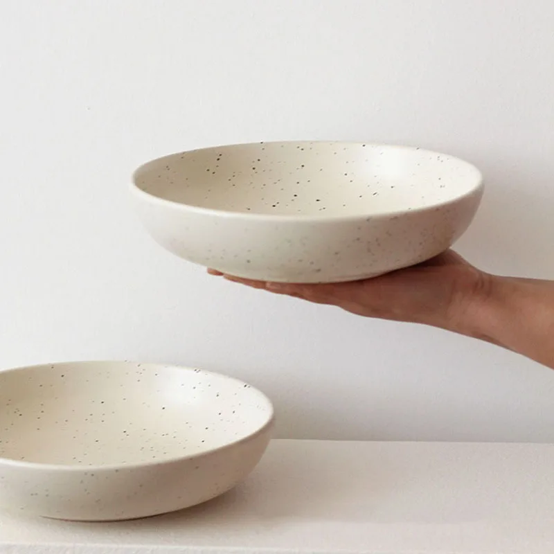 Sesame Dot Ink Splash Salad Plate Household Large Capacity Ceramic Deep Dish Japanese Ramen Soup Platter Party Fruit Tray