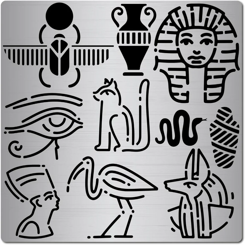 6.3 Inch Metal Egypt Theme Symbol Stencil Animal Pattern Hieroglyphics Stencils Stainless Steel Reusable Template Journal Tool