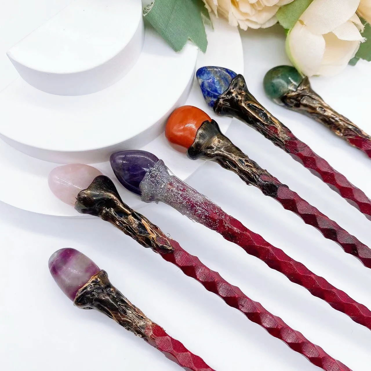 Natural Citrine Amethyst Magic Wand Witchcraft Crystal Quartz Stone Scepter Props DIY Hairpin Healing Home Decor Children Gift 3