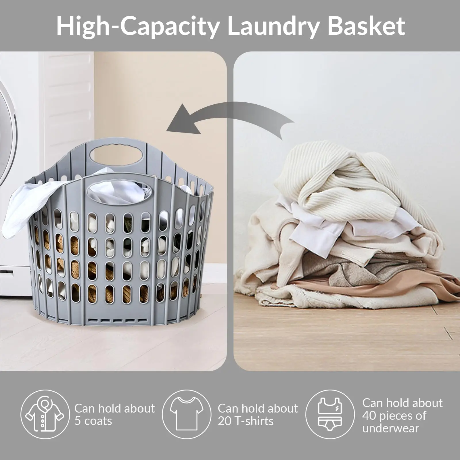 Laundry Bag Baskets, Shopping Bag with Handle, Collapsible Plastic Laundry Hamper, Versatile Clothes Hamper for Space Saving