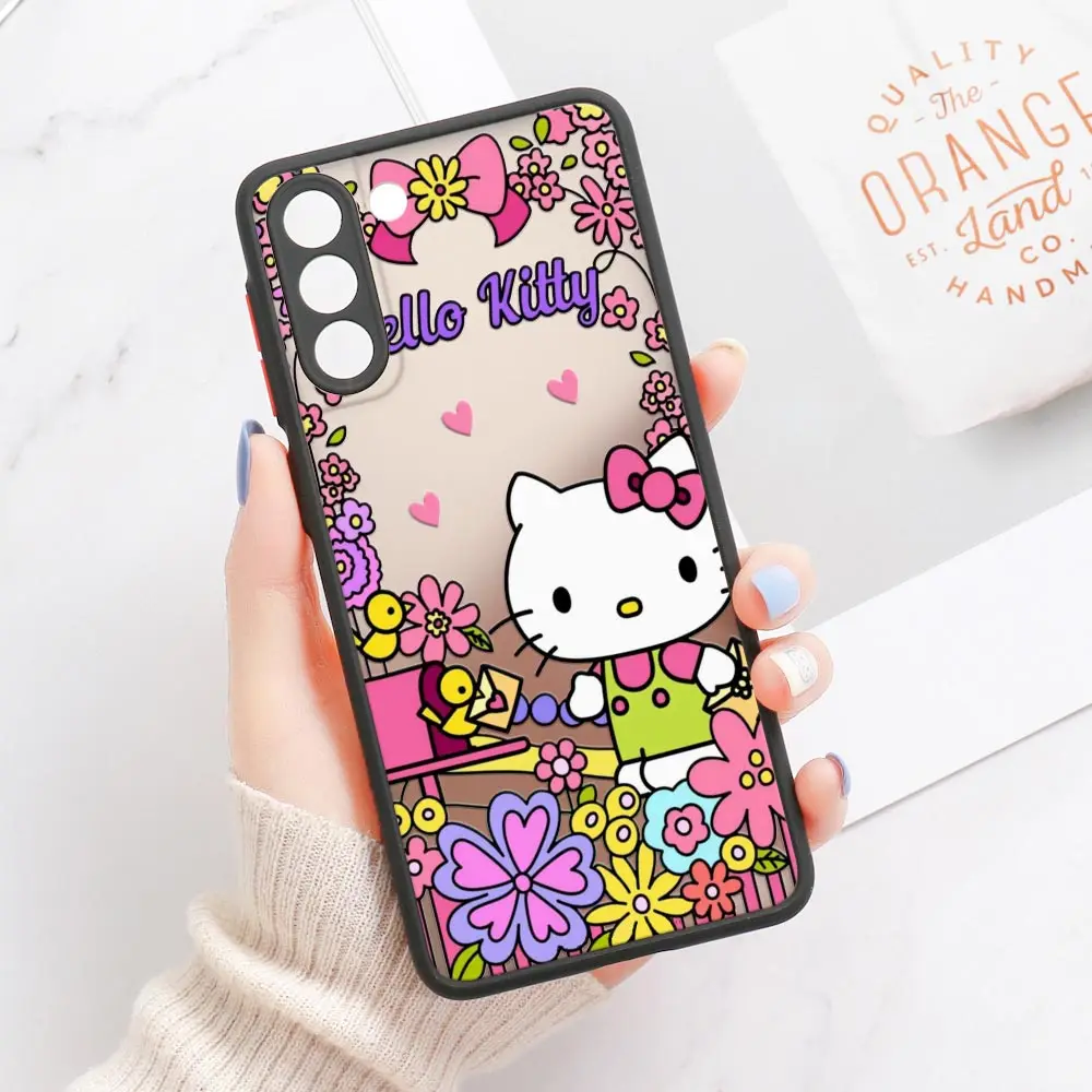 thumbnail image 1 of Funda para teléfono Samsung Galaxy S23, S22 Ultra, S20, S21 FE Plus, S10 Lite, S9, S8, funda transparente mate, Hello Kitty, lindo gato, 1 of 5