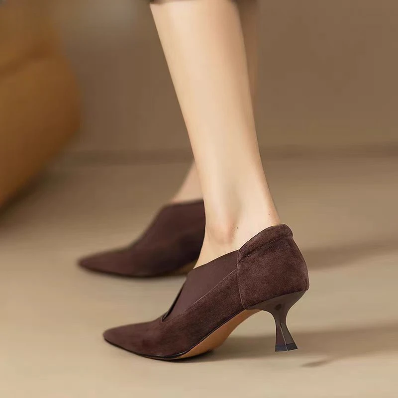 Women Pointed Toe Stilettos Shoes Suede Loafers Winter Designer 2024 Trend New Sexy Elegant Party Dress Pumps Zapatillas Mujer 4
